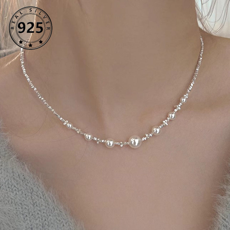 S925 Sterling Silver Imitation Pearl Necklace