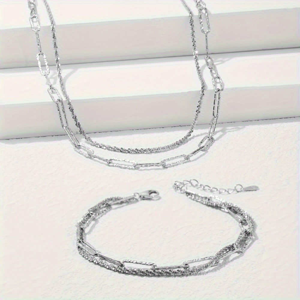 Sterling Layered Necklace & Bracelet