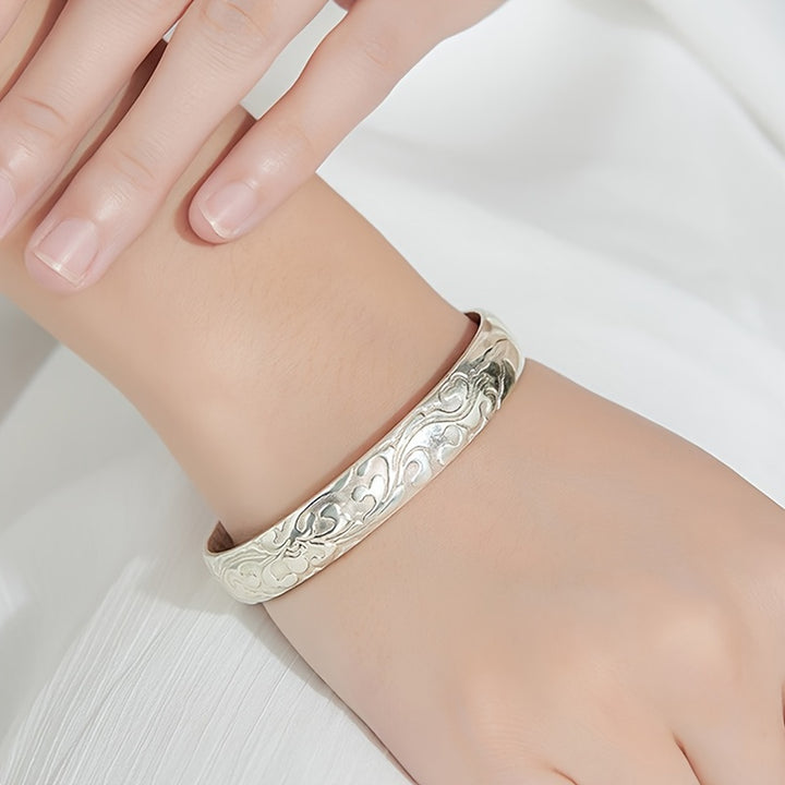 925 Sterling Silver Retro Floral Open Bracelet