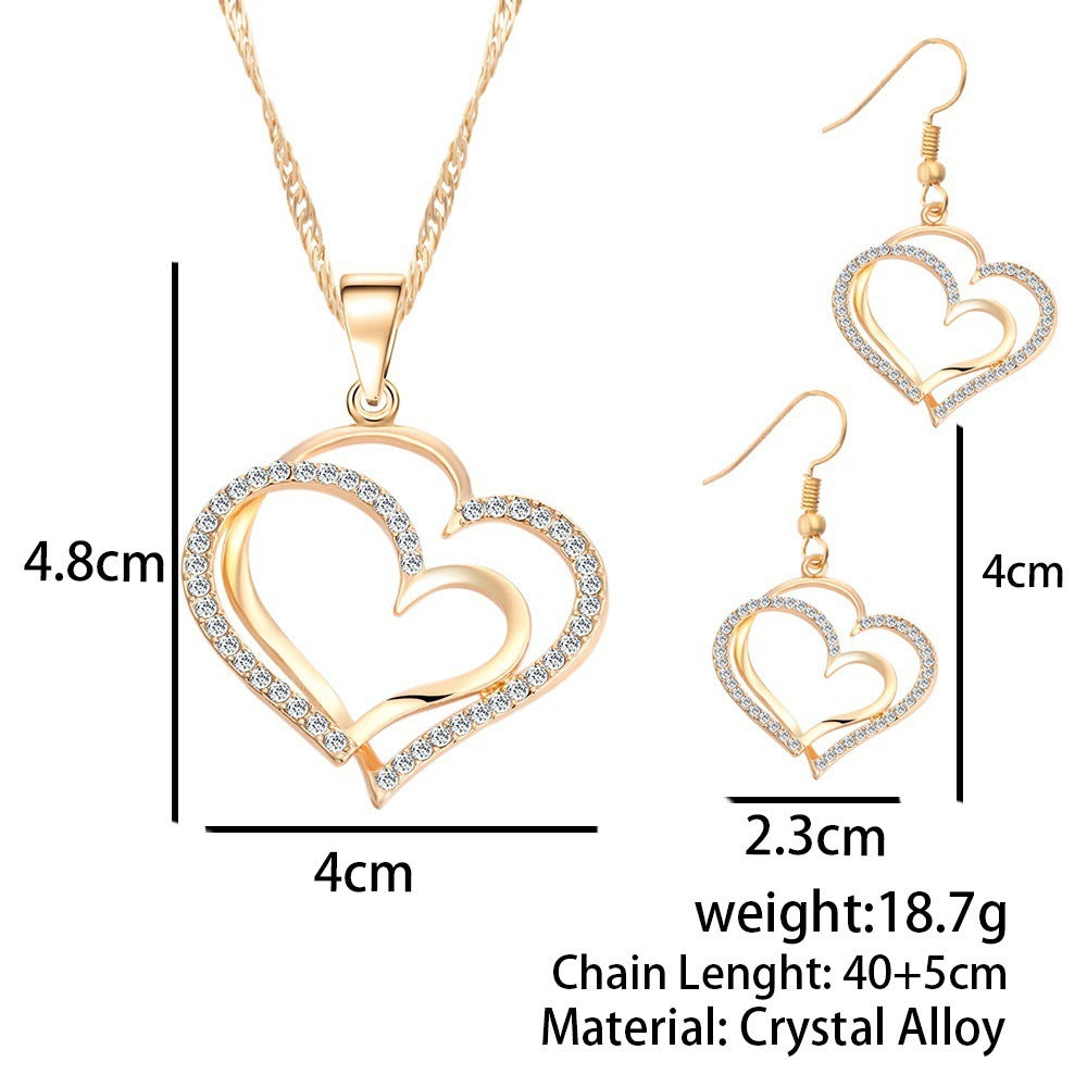 Romantic Heart Shaped Crystal Earrings Necklace Set