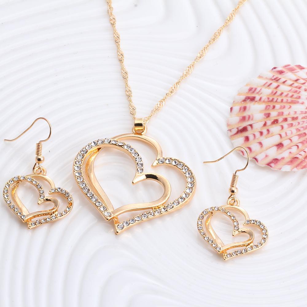 Romantic Heart Shaped Crystal Earrings Necklace Set