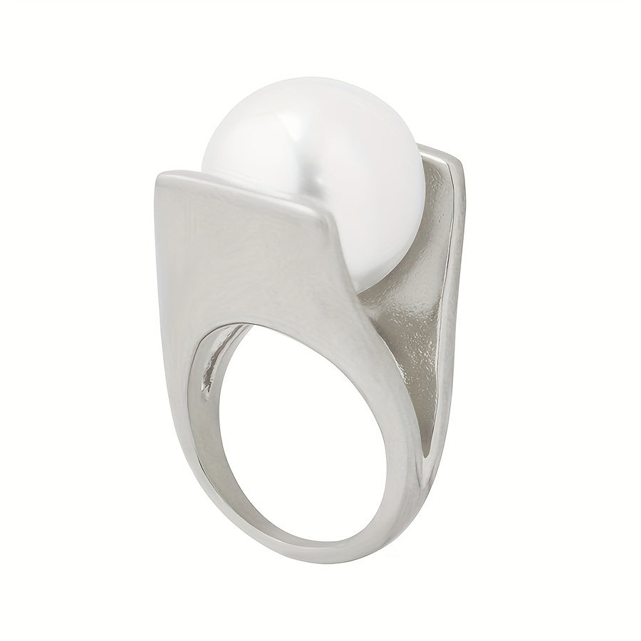 Elegant Geometric Faux Pearl Statement Ring