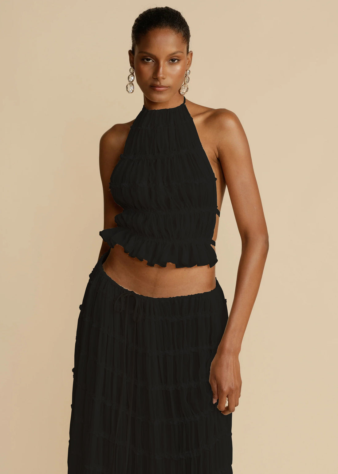 2pcs Women's Dress Suit Sexy Sleeveless Backless Cropped Halter Top