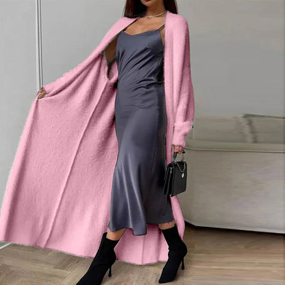 Womens Furry Long Cardigan Duster