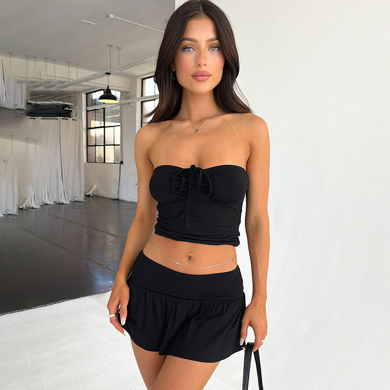 Women's Suits Summer Sleeveless Tube Top And Pleating Skirt Set