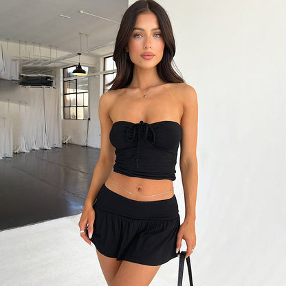 Women's Suits Summer Sleeveless Tube Top And Pleating Skirt Set