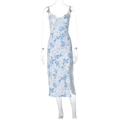 Sexy Fashion Slit Suspender Dress Summer Womens Clothing