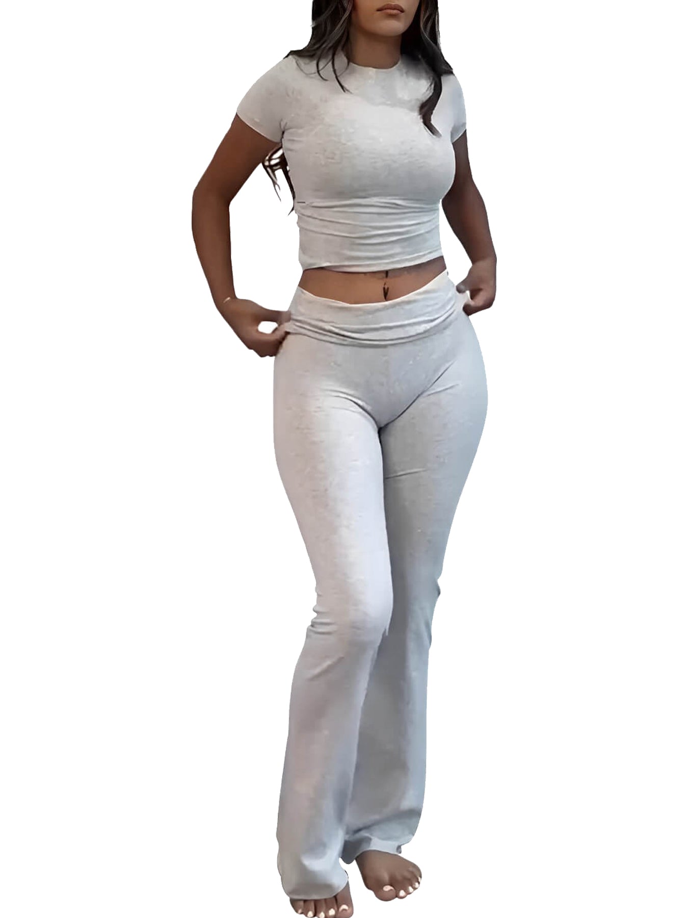Womens Low Waist Flared Wide Leg Yoga Pants