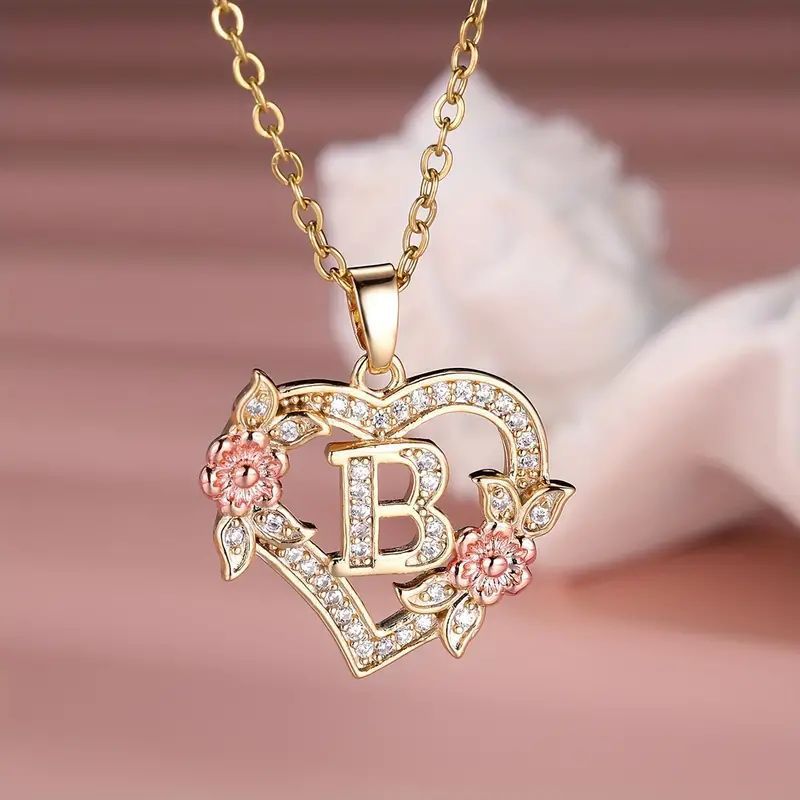 Fashion Hollowed-out Love Heart Flowers Letter Necklace