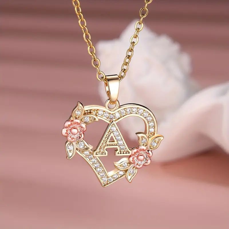 Fashion Hollowed-out Love Heart Flowers Letter Necklace