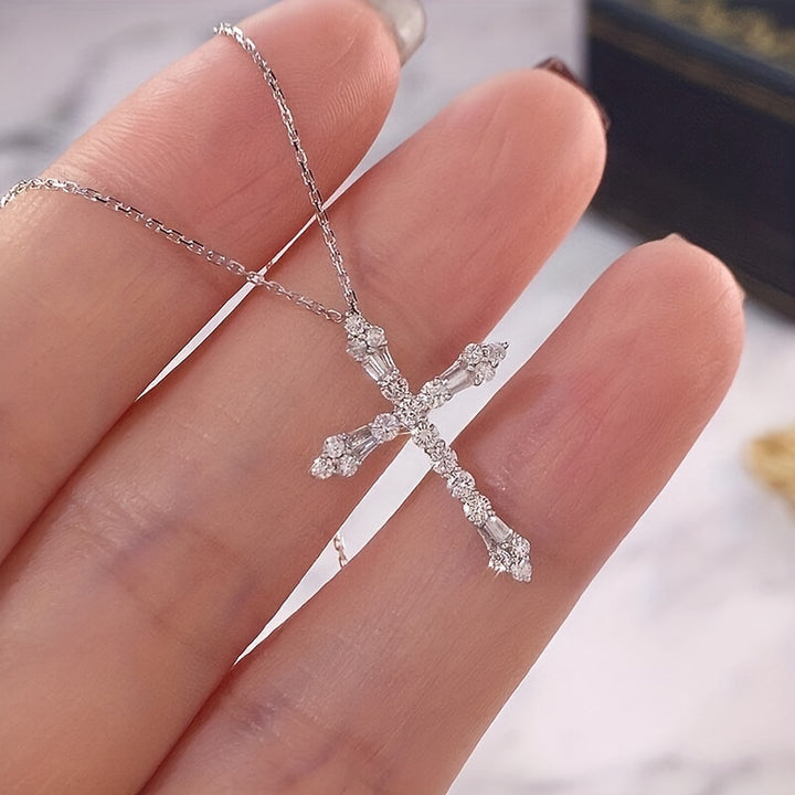 Delicate Zirconia Inlaid Cross Pendant Necklace