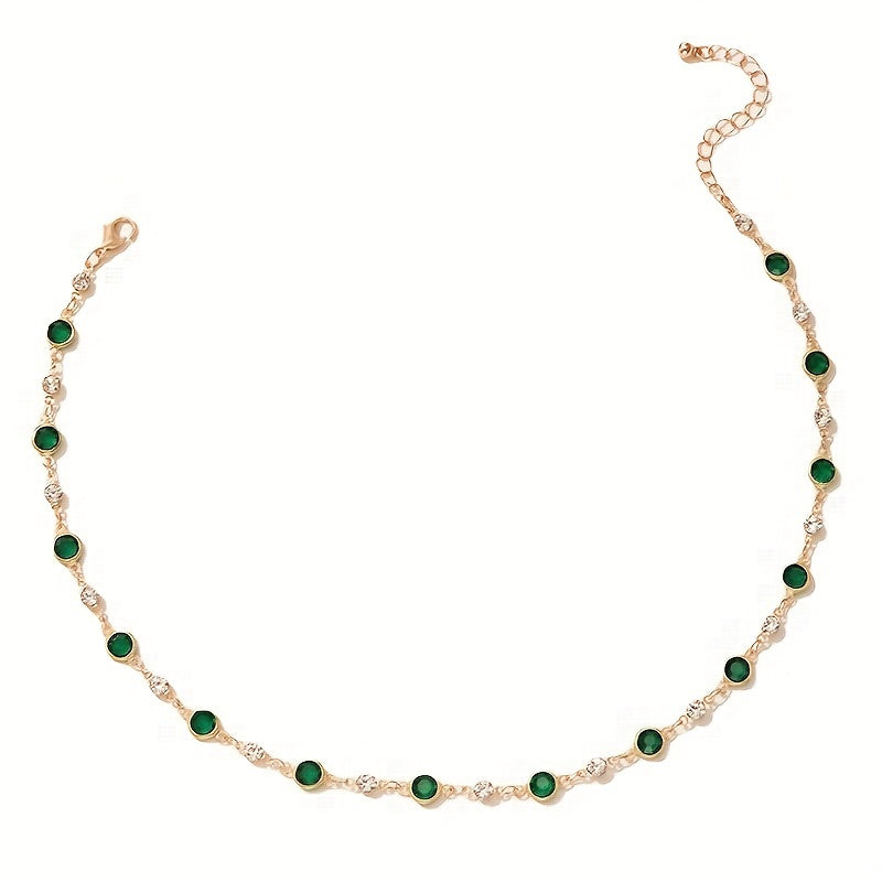 Vibrant Retro Green Synthetic Gemstone Chain Necklace