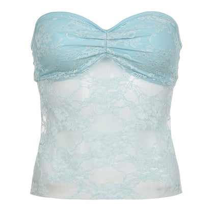 Bow Lace Tube Top Sexy Backless Lace-up Dopamine