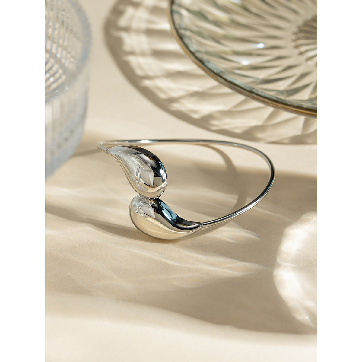 Metallic Irregular Water Drop Twist Adjustable Bangles For Women