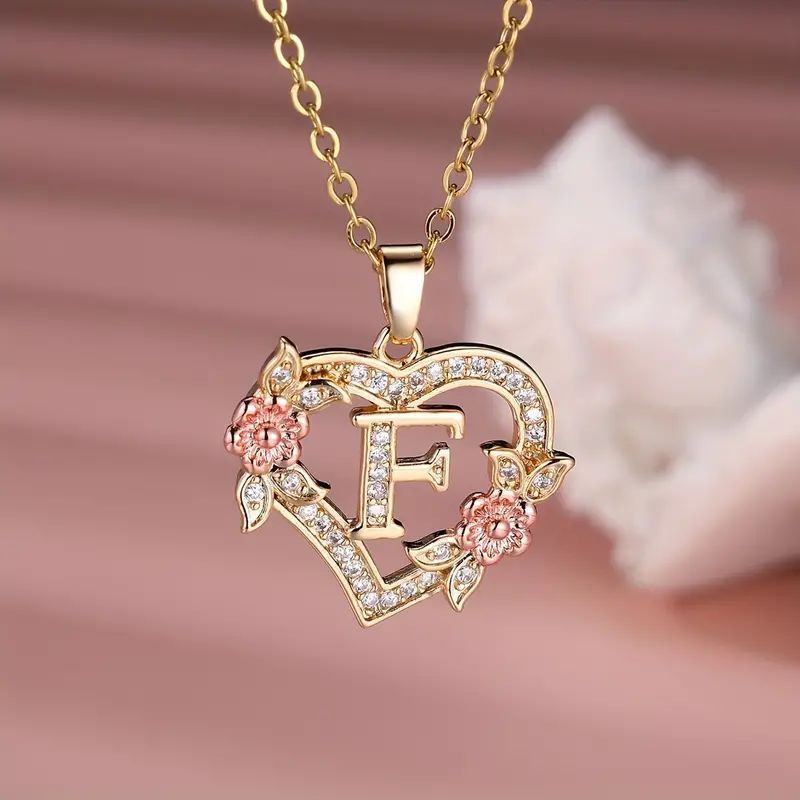 Fashion Hollowed-out Love Heart Flowers Letter Necklace