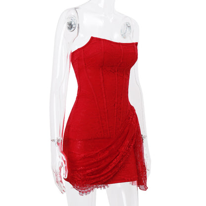 Strapless Lace Dress Party Women Fashion