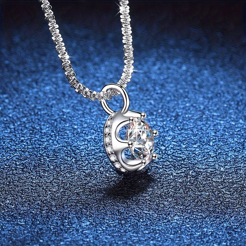 Sterling Silver 1ct Moissanite Crown Pendant Necklace