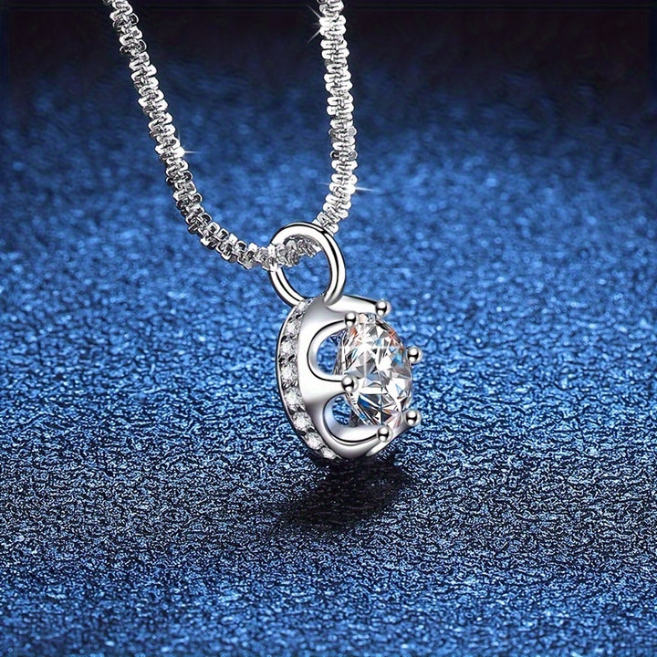 Sterling Silver 1ct Moissanite Crown Pendant Necklace