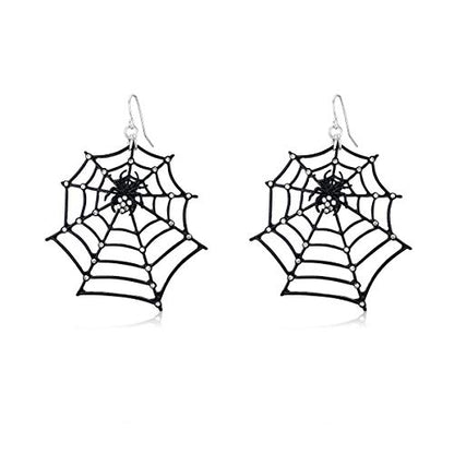 Spider Web Dangle Earrings – Black Rhinestone Halloween Jewelry