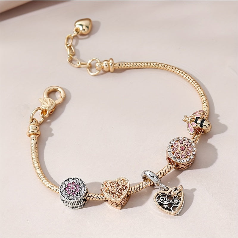 Exquisite Golden Alloy Charm Bracelet