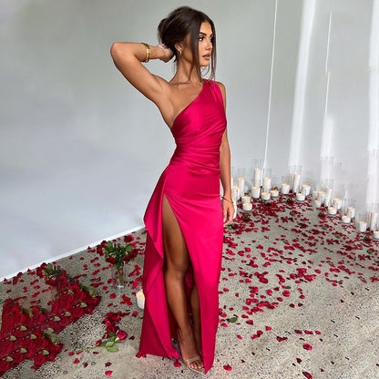 Summer Elegant Slim-fit Solid Color Satin Dresses For Women