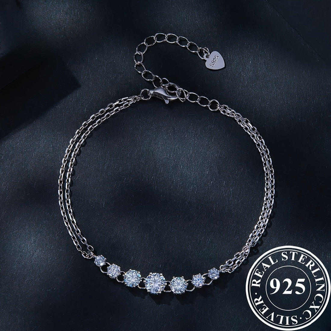 S925 Sterling Silver Moissanite Charm Bracelet