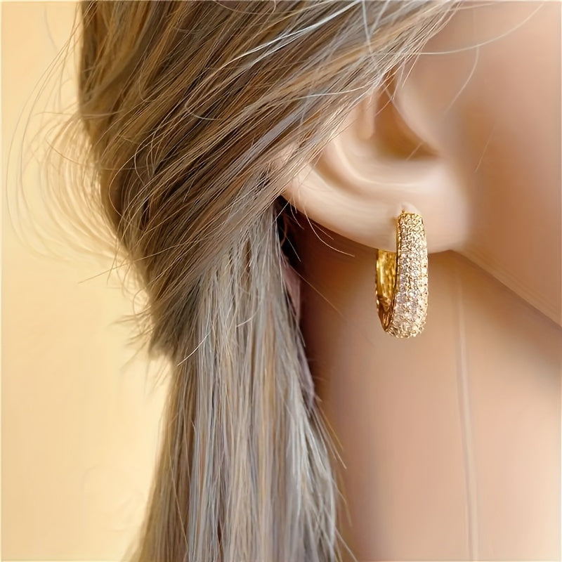 Full Sparkling Zirconia Golden Hoop Earrings