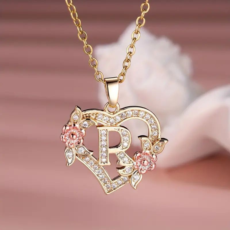 Fashion Hollowed-out Love Heart Flowers Letter Necklace