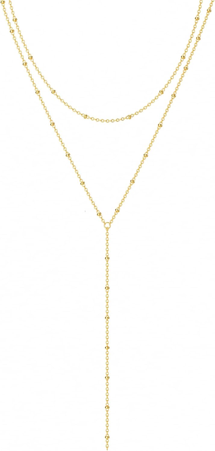 Dainty Long Necklace 14k Gold Plated/Silver Y-Shaped Pendant