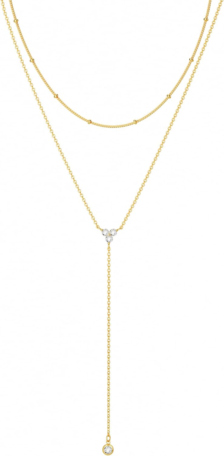 Dainty Long Necklace 14k Gold Plated/Silver Y-Shaped Pendant