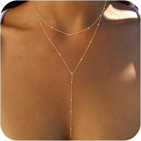 Dainty Long Necklace 14k Gold Plated/Silver Y-Shaped Pendant