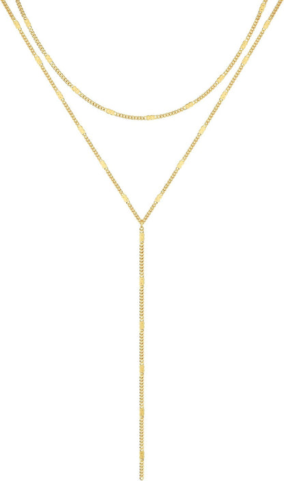 Dainty Long Necklace 14k Gold Plated/Silver Y-Shaped Pendant