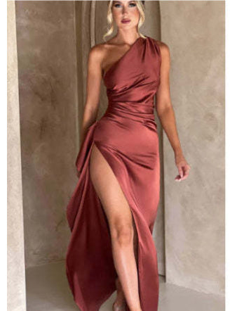 Summer Elegant Slim-fit Solid Color Satin Dresses For Women