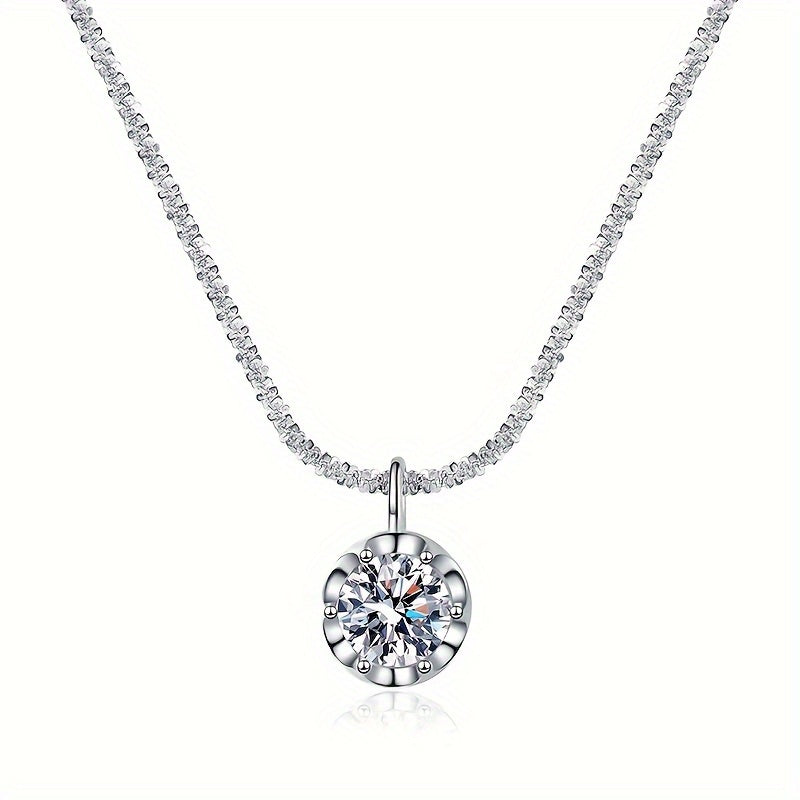 Sterling Silver 1ct Moissanite Crown Pendant Necklace