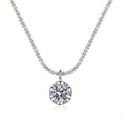 Sterling Silver 1ct Moissanite Crown Pendant Necklace