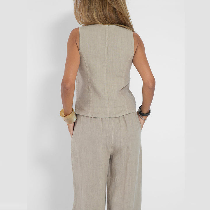 Summer Vest Suits V-neck Bottom Sleeveless Top And Loose Straight Trousers