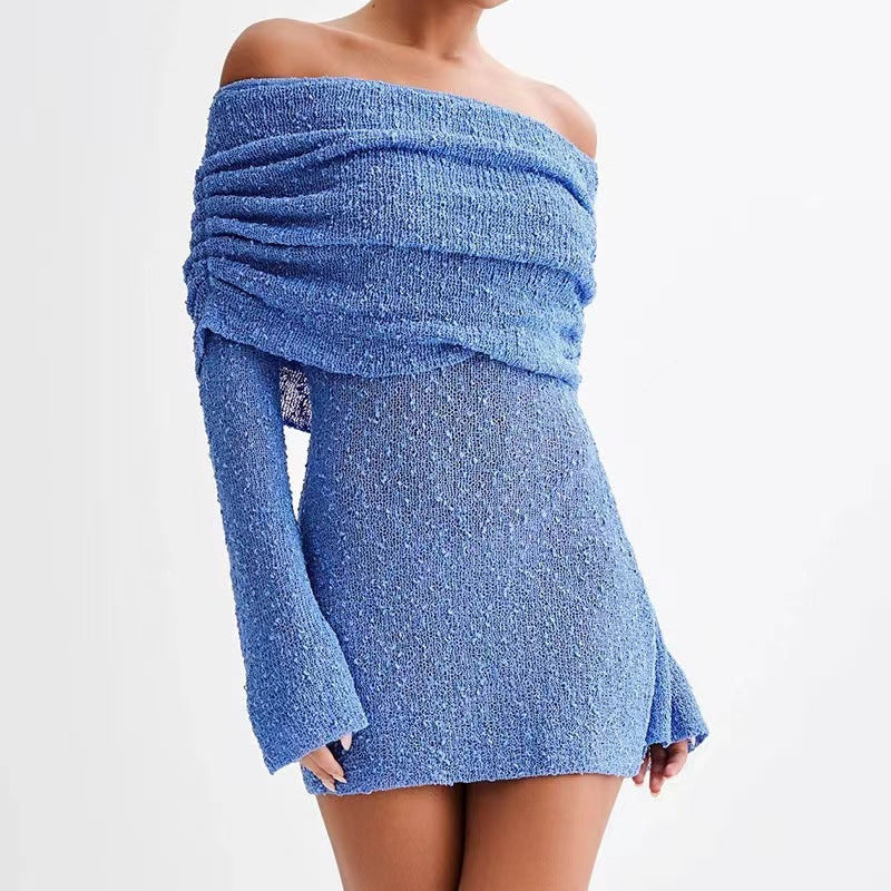 Women's Spring Summer Knitted Dress Elegant Party Boat Neck Dress