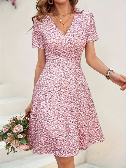 Floral V-Neck Ruched Slim Dress