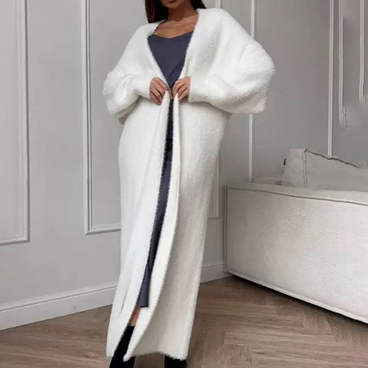 Womens Furry Long Cardigan Duster