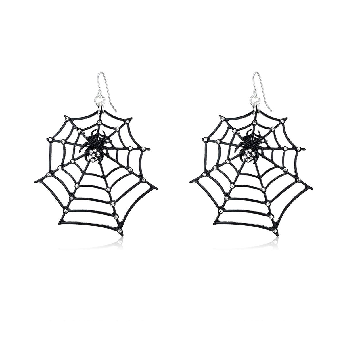 Spider Web Dangle Earrings – Black Rhinestone Halloween Jewelry