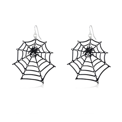Spider Web Dangle Earrings – Black Rhinestone Halloween Jewelry