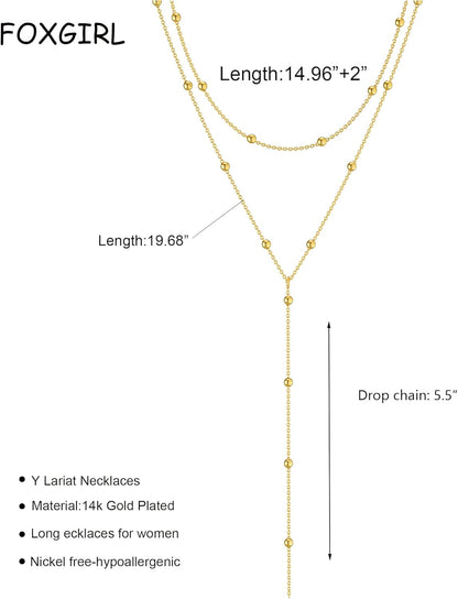 Dainty Long Necklace 14k Gold Plated/Silver Y-Shaped Pendant