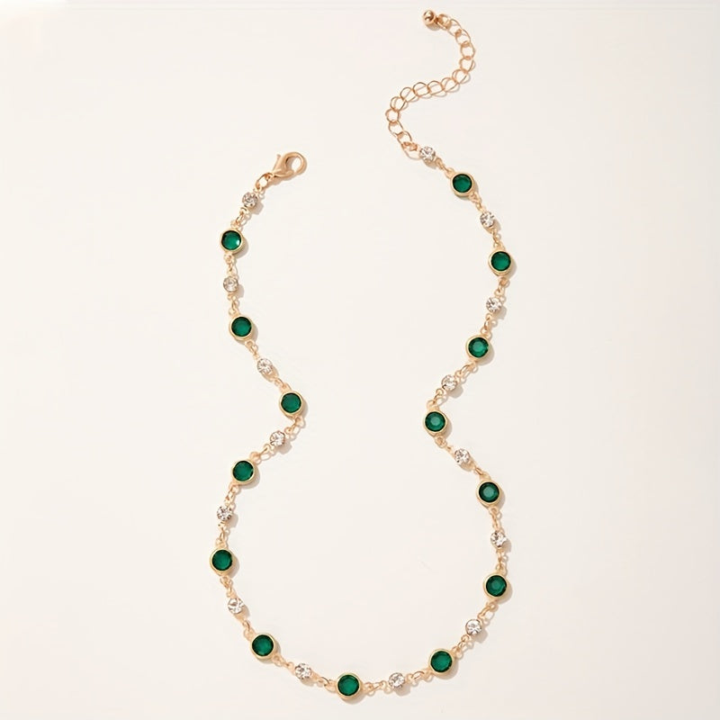 Vibrant Retro Green Synthetic Gemstone Chain Necklace