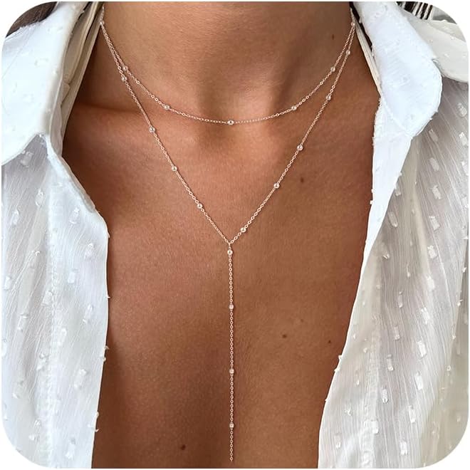 Dainty Long Necklace 14k Gold Plated/Silver Y-Shaped Pendant