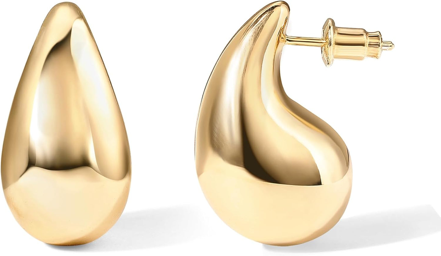 PAVOI 14K Gold Plated 925 Sterling Silver Post Teardrop Chunky Hoop Earrings