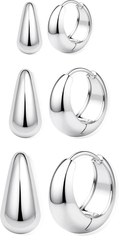 BESTEEL 3Pairs 14K Gold Plated Hoop Earrings Set