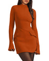 OFEEFAN Women's Fall Long Sleeve Mock Neck Dress Basic Party Club Bodycon Mini Dresses