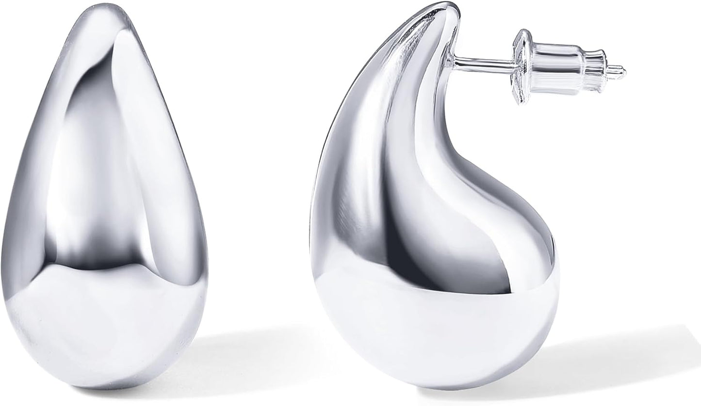 PAVOI 14K Gold Plated 925 Sterling Silver Post Teardrop Chunky Hoop Earrings