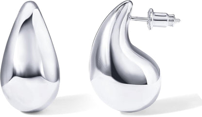 PAVOI 14K Gold Plated 925 Sterling Silver Post Teardrop Chunky Hoop Earrings