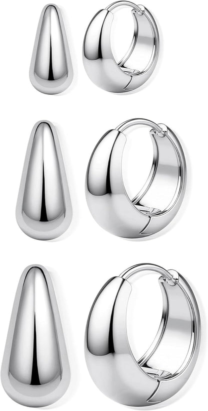 BESTEEL 3Pairs 14K Gold Plated Hoop Earrings Set